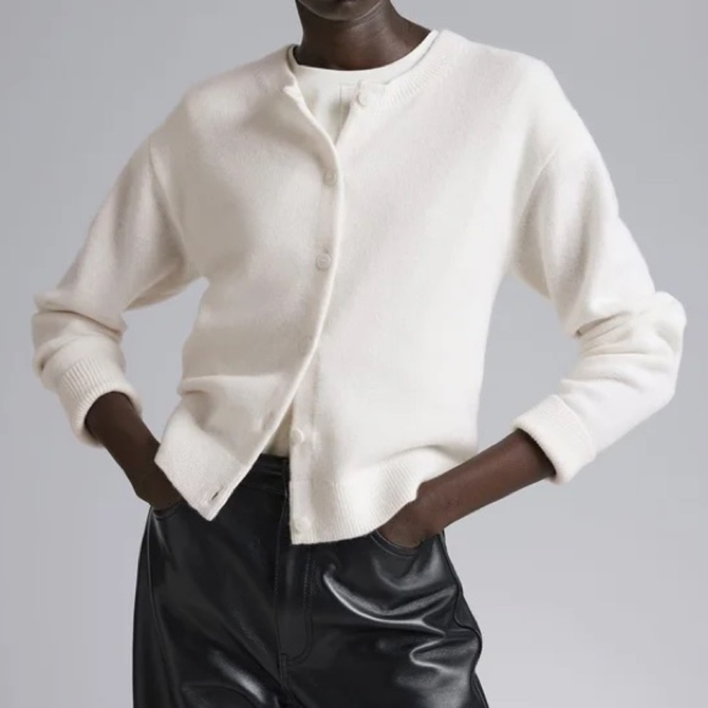& Other Stories 100% Merino Wool button up cardigan in Cream